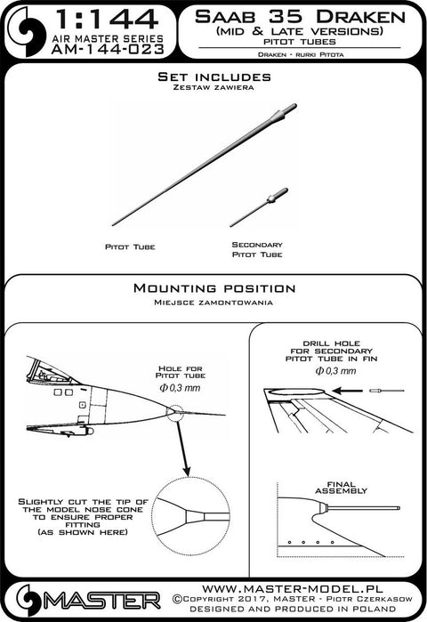 MASTER AM-144-023 1/144 SAAB 35 Draken (mid and late versions) - Pitot Tubes