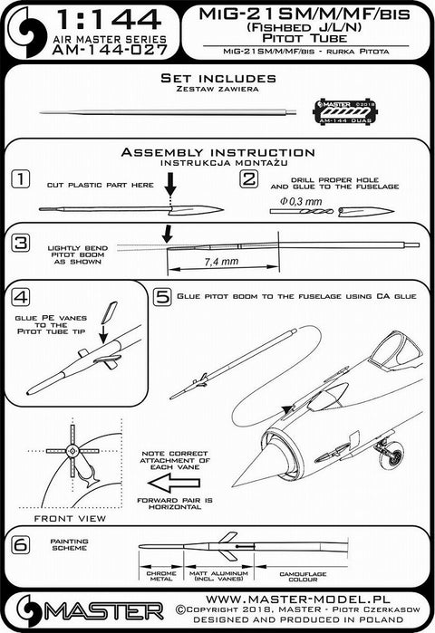 MASTER AM-144-027 1/144 MiG-21SM/M/MF/bis (Fishbed J/L/N) - Pitot Tube