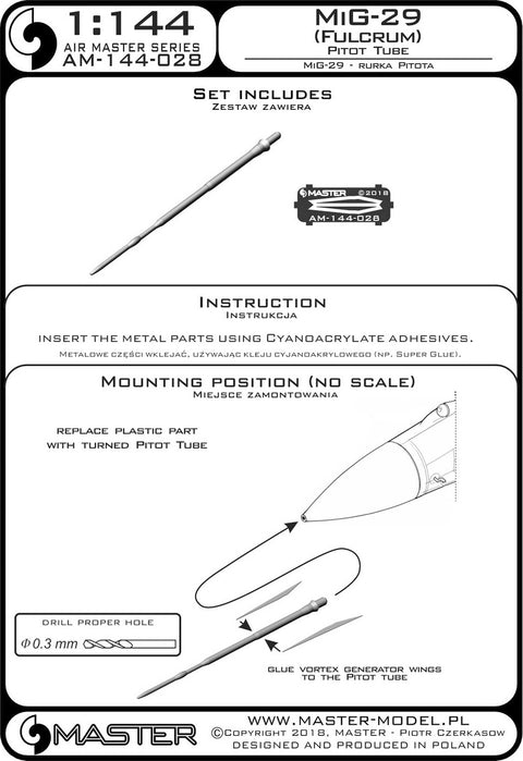 MASTER AM-144-028 1/144 MiG-29 (Fulcrum) - Pitot Tube