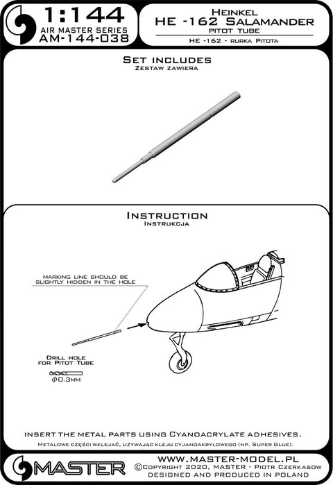 MASTER AM-144-038 1/144 He-162 Salamander - Pitot Tube