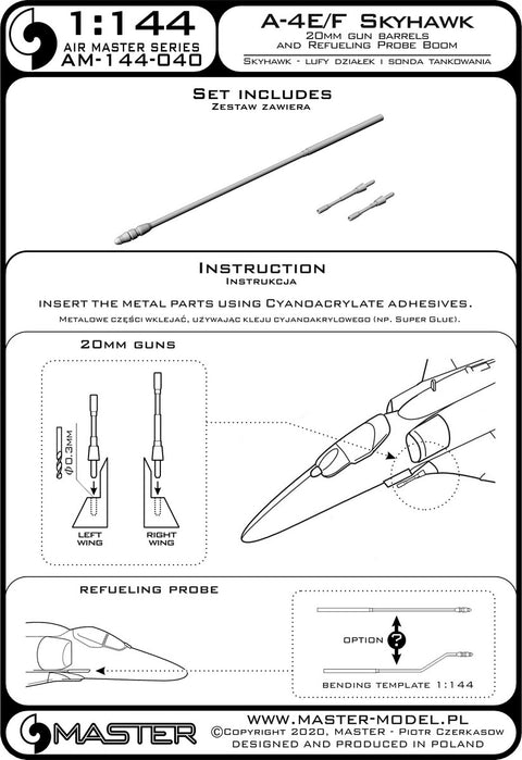 MASTER AM-144-040 1/144 A-4E/F Skyhawk - 20mm gun barrels and Refueling Probe Boom