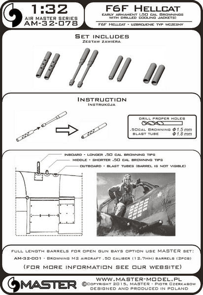 MASTER AM-32-078 1/32 F6F Hellcat - early armament (.50 cal Browning barrels with drilled cooling jackets)