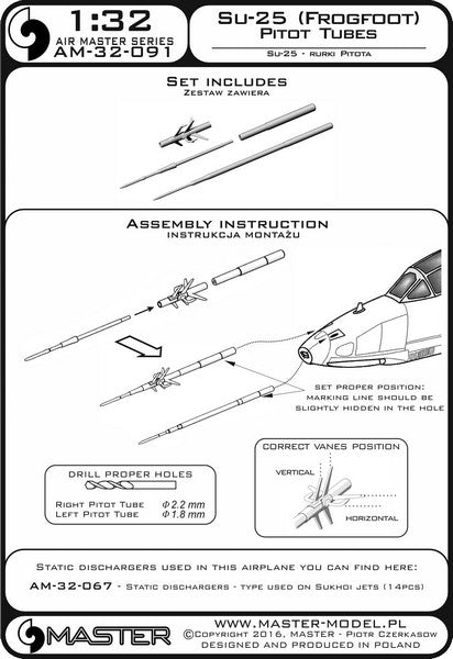 MASTER AM-32-091 1/32 Su-25 (Frogfoot) - Pitot Tubes