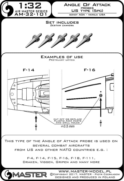 MASTER AM-32-101 1/32 Angle Of Attack probes - US type (5pcs)