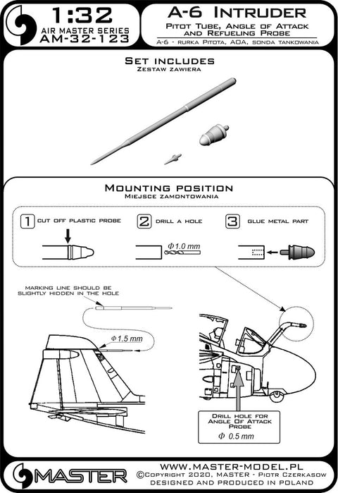MASTER AM-32-123 1/32 A-6 Intruder -  Pitot Tube, Angle Of Attack and Refueling probe