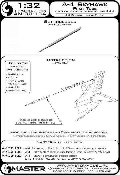 MASTER AM-32-134 1/32 A-4 Skyhawk - vertical stabilizer Pitot Tube (used on selected versions e.g. A-4M, OA-4M, TA-4J)