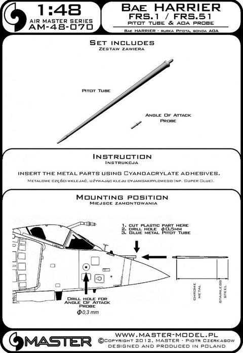 MASTER AM-48-070 1/48 Harrier FRS.1 / FRS.51 - Pitot Tube & Angle Of Attack probe