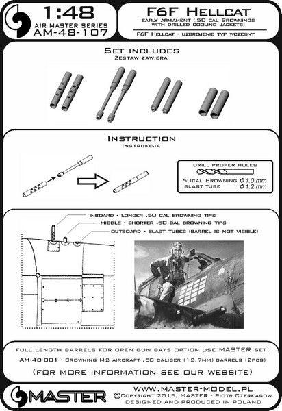 MASTER AM-48-107 1/48 F6F Hellcat - early armament (.50 cal Browning barrels with drilled cooling jackets)