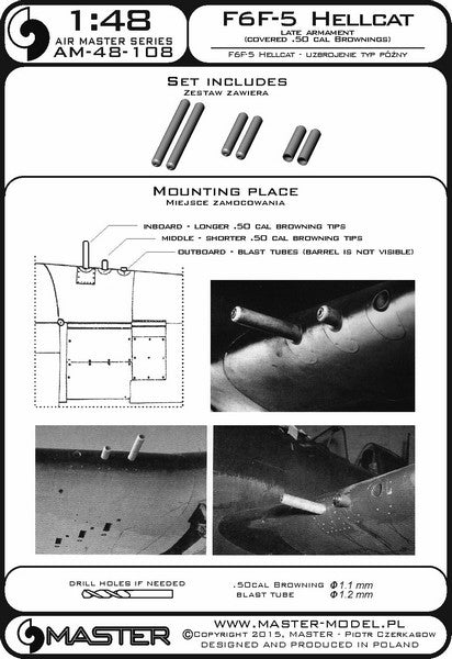 MASTER AM-48-108 1/48 F6F-5 Hellcat - late armament (covered .50 cal Browning barrels)