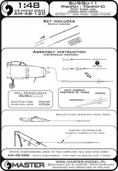 MASTER AM-48-120 1/48 Su-9 / Su-11 (Fishpot / Fishpot C) - Pitot Tubes and missile rails heads