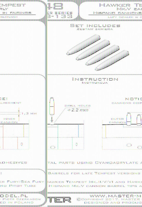 MASTER AM-48-133 1/48 Hawker Tempest Mk.V early - Hispano 20mm cannon barrels in fairings