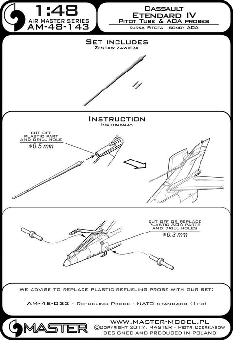 MASTER AM-48-143 1/48 Dessault Etendard IV - Pitot Tube & Angle of Attack probes