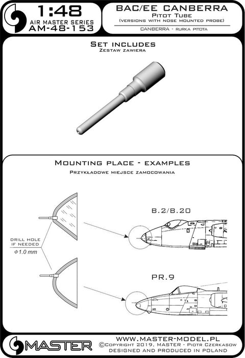 MASTER AM-48-153 1/48 BAC/EE Canberra - Pitot Tube (used in versions with nose mounted probe)