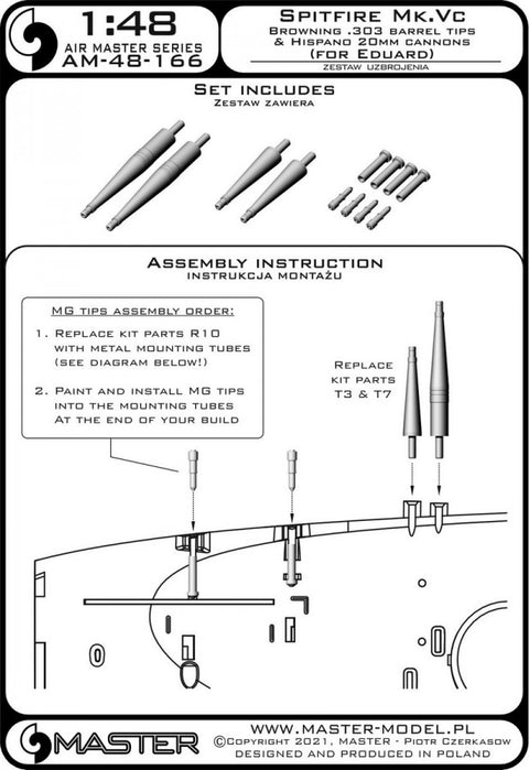 MASTER AM-48-166 1/48 Spitfire Mk.Vc - Hispano 20mm cannons in fairings and Browning .303 barrel tips (for Eduard)