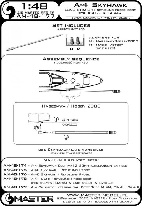 MASTER AM-48-177 1/48 A-4 Skyhawk - LONG STRAIGHT refueling probe boom (used on versions A-4E/F & TA-4F/J)