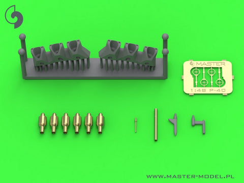 MASTER AM-48-180 1/48 Curtiss P-40 E-N - 6 x Browning .50 blast tubes with adapter & gunsight & Pitot Tube (for Eduard)