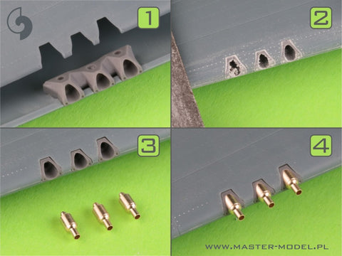 MASTER AM-48-180 1/48 Curtiss P-40 E-N - 6 x Browning .50 blast tubes with adapter & gunsight & Pitot Tube (for Eduard)