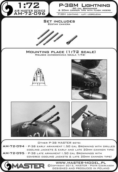 MASTER AM-72-096 1/72 P-38M Lightning - .50 cal Brownings and 20mm cannon tips with flash hiders