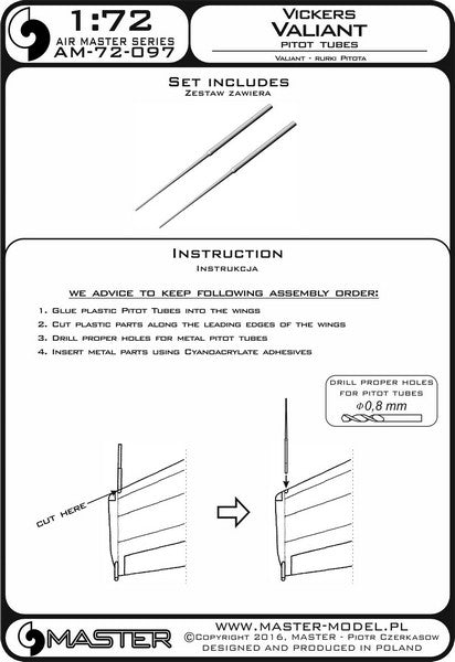 MASTER AM-72-097 1/72 Vickers Valiant - Pitot Tubes