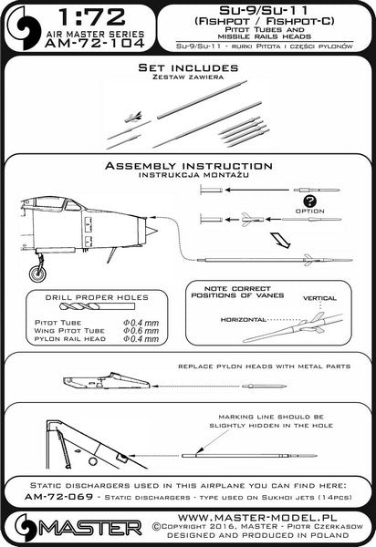 MASTER AM-72-104 1/72 Su-9 / Su-11 (Fishpot / Fishpot C) - Pitot Tubes and missile rails heads