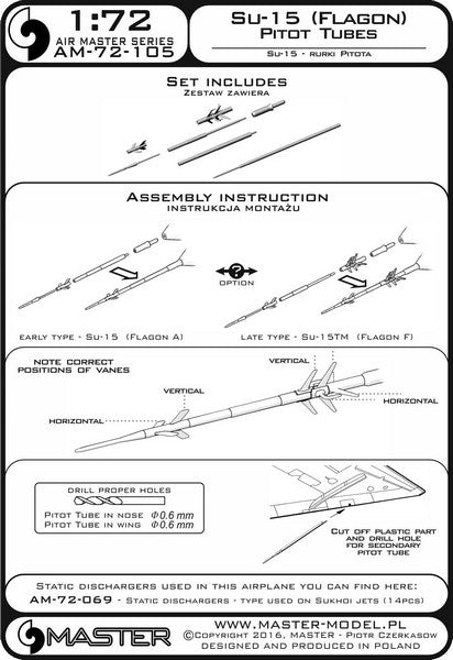 MASTER AM-72-105 1/72 Su-15 (Flagon) - Pitot Tubes (optional parts for all versions)