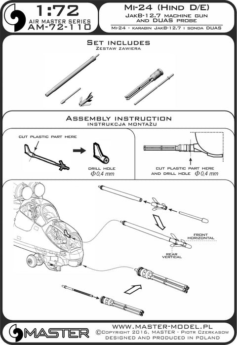 MASTER AM-72-110 1/72 Mi-24 (Hind D/E) - JakB-12.7 machine gun barrel and DUAS probe (metal and resin parts)