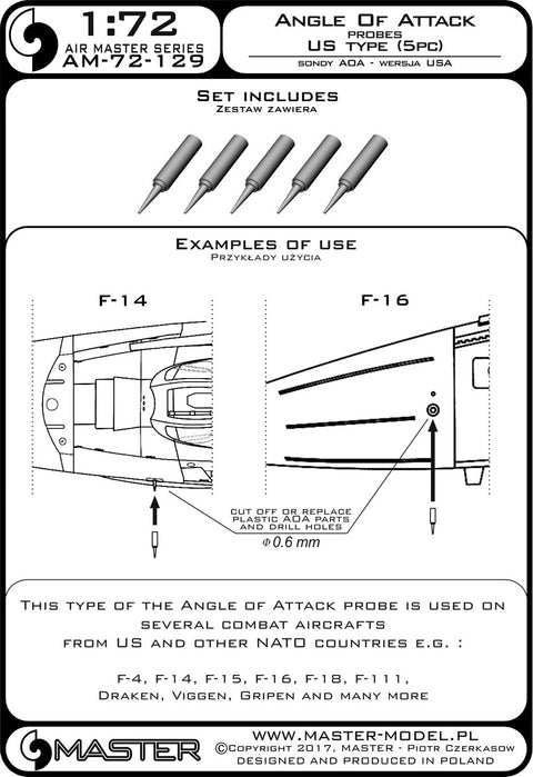 MASTER AM-72-129 1/72 Angle Of Attack probes - US type (5pcs)