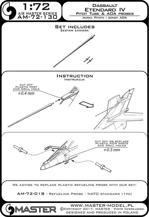MASTER AM-72-130 1/72 Dessault Etendard IV - Pitot Tube & Angle of Attack probes