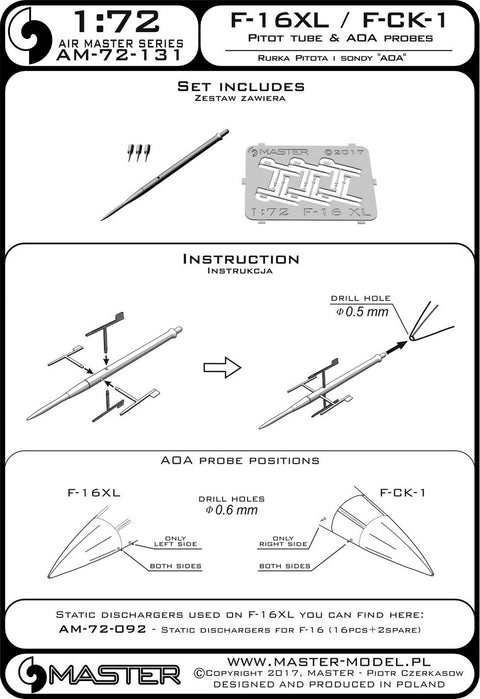 MASTER AM-72-131 1/72 F-16XL / F-CK-1 prototype - Pitot Tube & Angle Of Attack probes