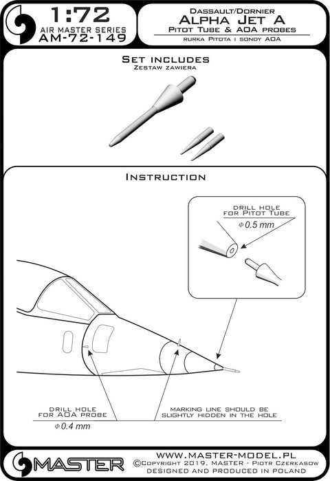 MASTER AM-72-149 1/72 Alpha Jet A - Pitot Tube & Angle Of Attack probes