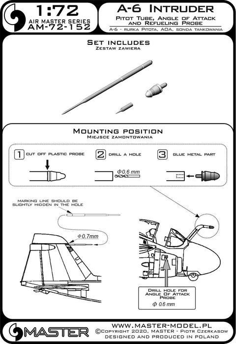 MASTER AM-72-152 1/72 A-6 Intruder -  Pitot Tube, Angle Of Attack and Refueling probe