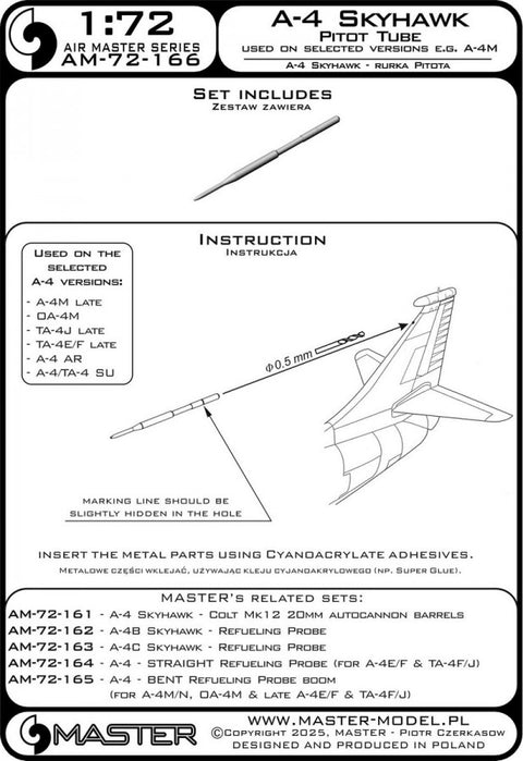 MASTER AM-72-166 1/72 A-4 Skyhawk - vertical stabilizer Pitot Tube (used on selected versions e.g. A-4M, OA-4M, TA-4J)