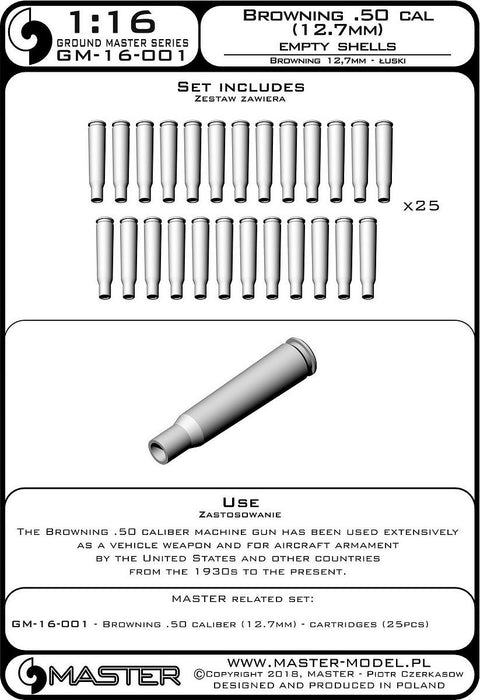 MASTER GM-16-001 1/16 Browning .50 caliber (12.7mm) - empty shells (25pcs)
