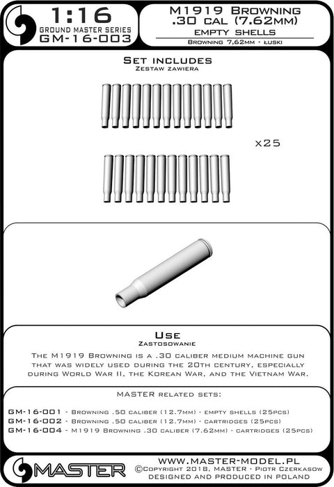 MASTER GM-16-003 1/16 M1919 Browning .30 caliber (7.62mm) - empty shells (25pcs)