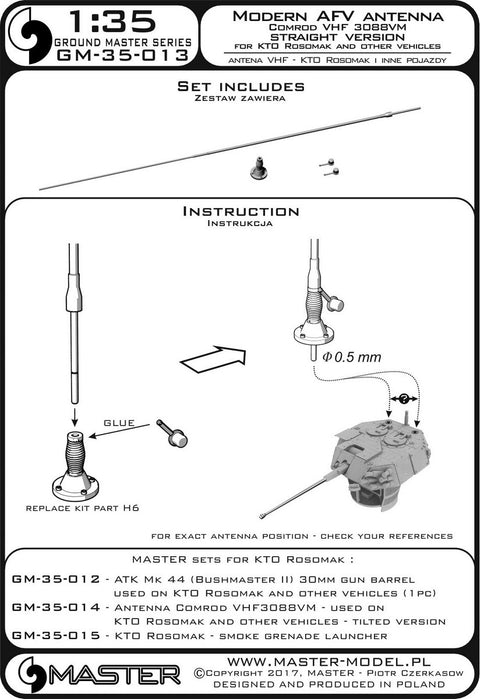 MASTER GM-35-013 1/35 Antenna Comrod VHF3088VM - used on KTO Rosomak and other vehicles (1pc) - STRAIGHT version