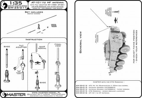 MASTER GM-35-017 1/35 Antenna AT-1011/U HF with Tilt Adapter RF-1980-AT-001 - used on KTO Rosomak and other vehicles (1pc)