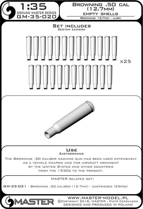 MASTER GM-35-020 1/35 Browning .50 caliber (12.7mm) - empty shells (25pcs)