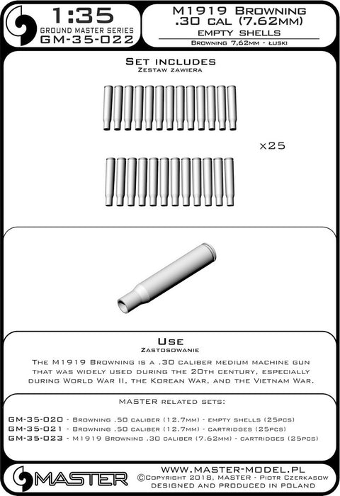 MASTER GM-35-022 1/35 M1919 Browning .30 caliber (7.62mm) - empty shells (25pcs)