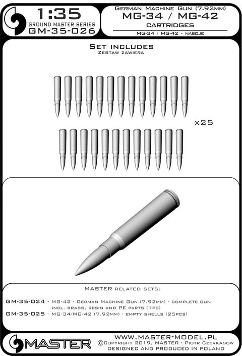 MASTER GM-35-026 1/35 MG-34/MG-42 (7.92mm) - cartridges (25pcs)