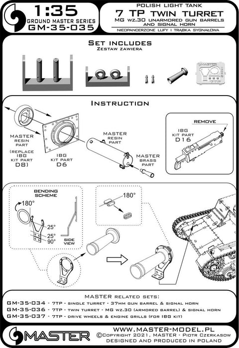MASTER GM-35-035 1/35 Polish light tank 7TP - twin turret - MG wz.30 (unarmored gun barrel) & signal horn (for IBG kit)