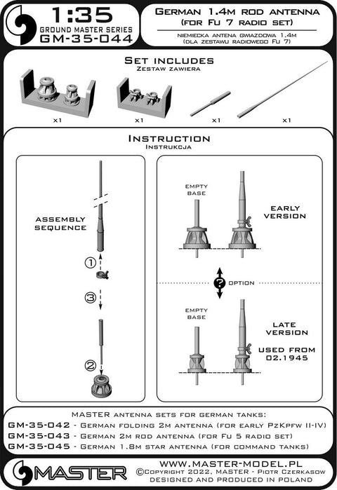 MASTER GM-35-044 1/35 German WWII 1,4m rod antenna (for Fu 7 radio set) (1pc)