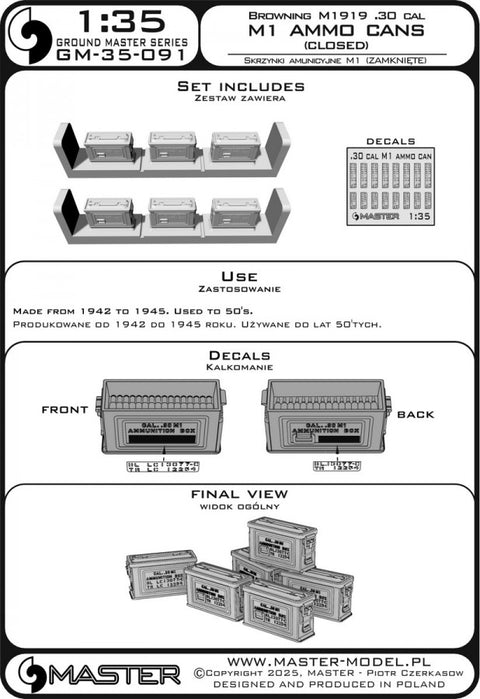 MASTER GM-35-091 1/35 M1 ammunition cans for Browning M1919 (6 pcs) - CLOSED
