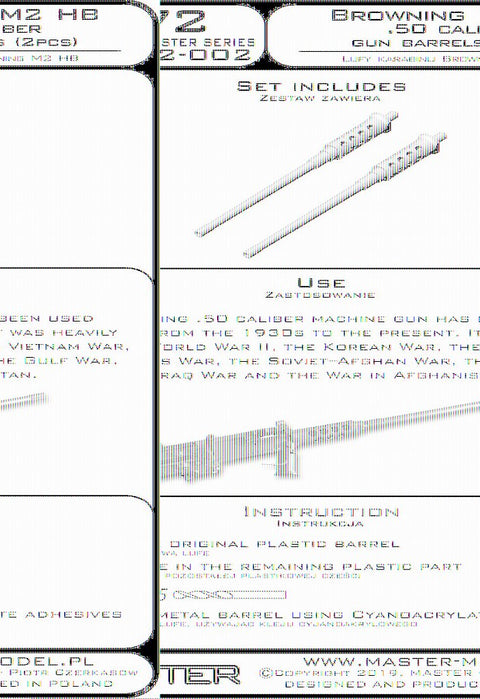 MASTER GM-72-002 1/72 Browning M2 (Heavy Barrel) .50 caliber (12.7mm) - gun barrels (2pcs)