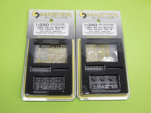 MASTER SM-350-092 1/350 USN 40 mm/56 Bofors twin mount ver.2 / with Mk-51 director - (resin, PE and turned parts) - (6pcs)