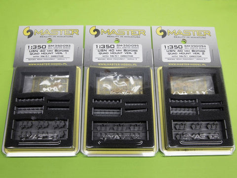 MASTER SM-350-093 1/350 USN 40 mm/56 Bofors quadruple mount ver.1 / with Mk-51 director - (resin, PE and turned parts) - (6pcs)