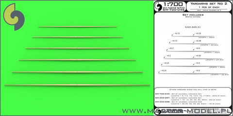 MASTER SM-700-046 1/700 Set of universal yardarms No2 (lengths = 20, 22.5, 25, 27.5, 30, 32.5mm - 1pc of each)