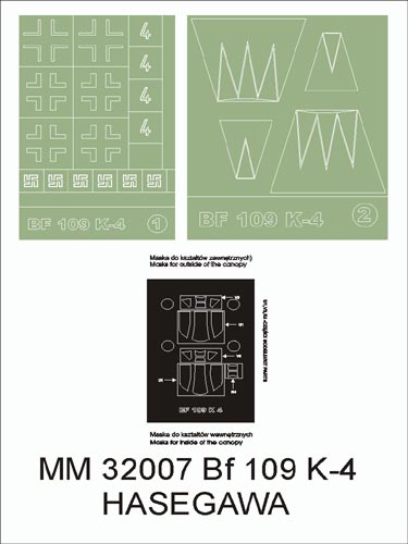 MONTEX MM32007 1/32 Me-109 K-4 2 canopy masks(outside & inside) + 2 insignia masks