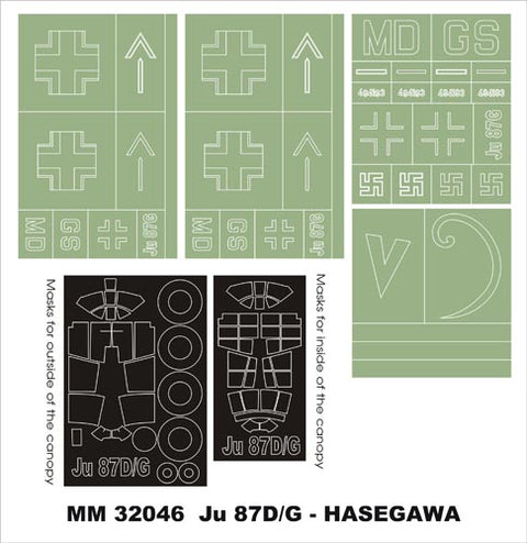 MONTEX MM32046 1/32 Ju-87G 2 canopy masks(outside & inside) + 4 insignia masks