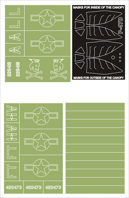 MONTEX MM32069 1/32 P-47D BUBBLETOP 2 canopy masks(outside & inside) + 3 insignia masks