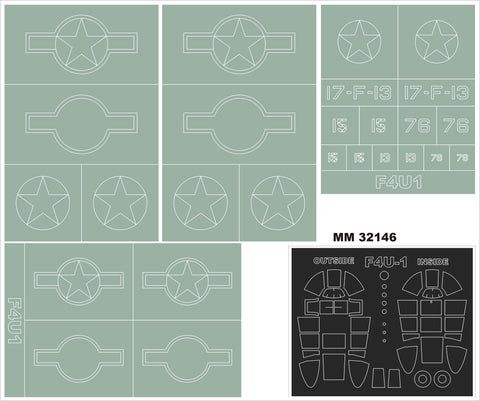 MONTEX MM32146  1/32 F4U-1 CORSAIR 2 canopy masks(outside & inside) + 3 insignia masks